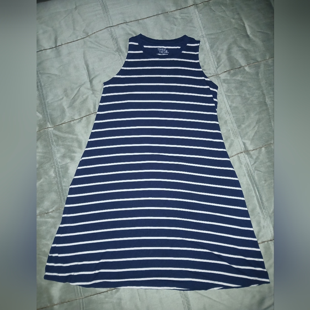 Time and Tru Navy and Tan Striped Dress Sz Med (8-10)
